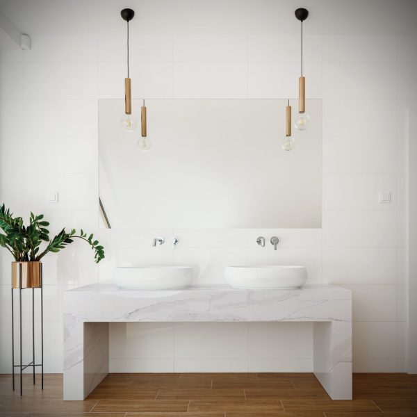 Luxury,White,Bathroom,With,Big,Mirror,Above,Two,Washbasin,And