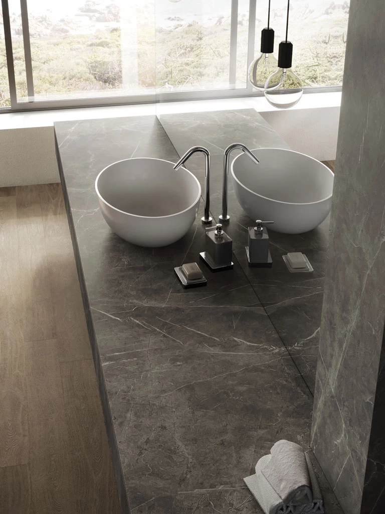 Atlas Plan Grey Stone Marble Effect Porcelain Stoneware Bathroom Top